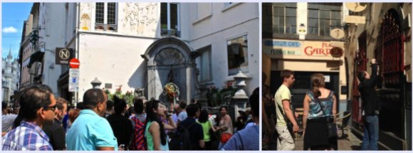 'Manneken Pis' and 'Jeanneke Pis'. Male and female versions of children peeing. Notice the crowds surrounding Manneken Pis, while Jeanneke gets hardly any love...